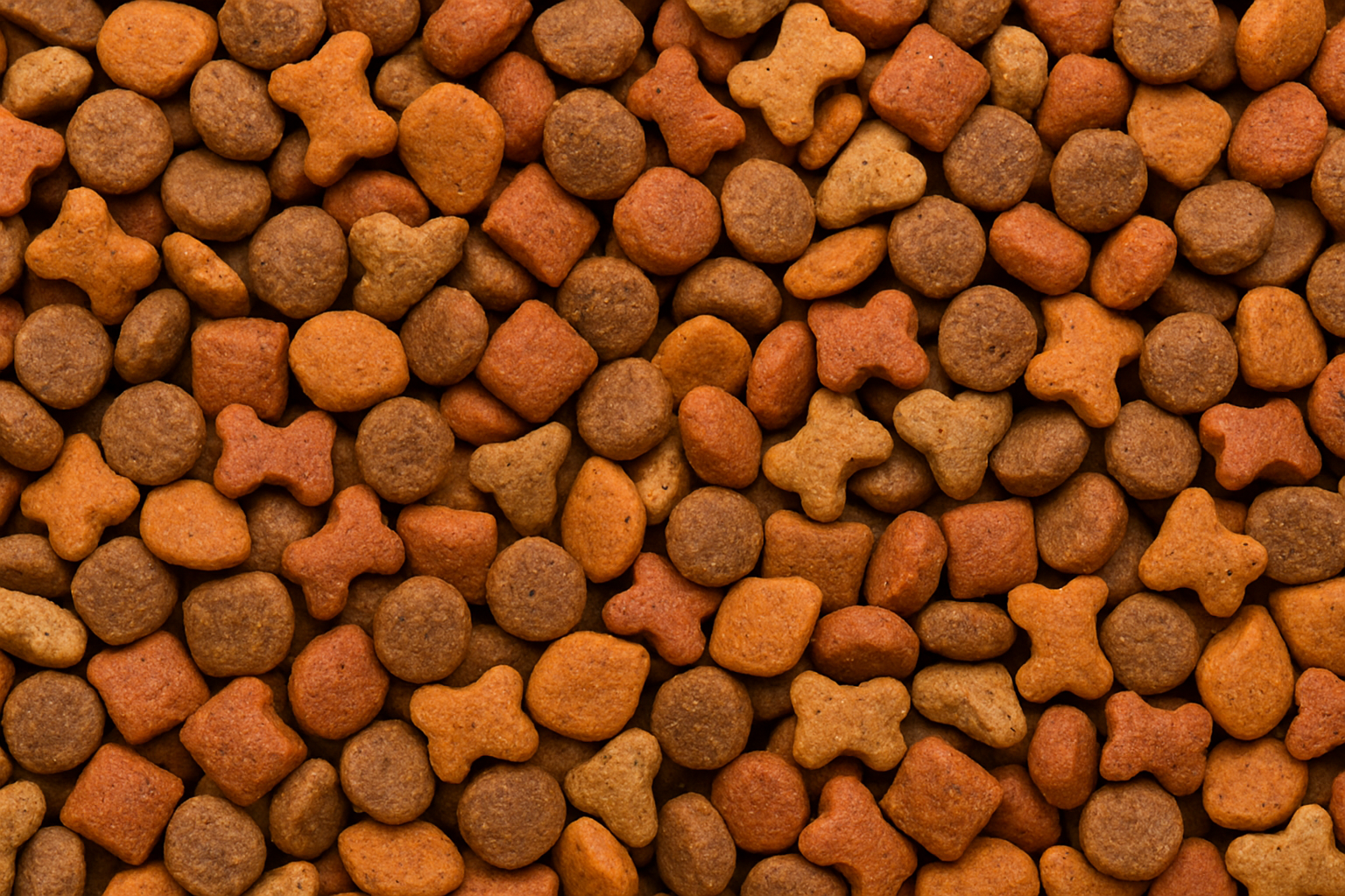 Trockenfutterbrocken in verschiedenen Farben und Formen