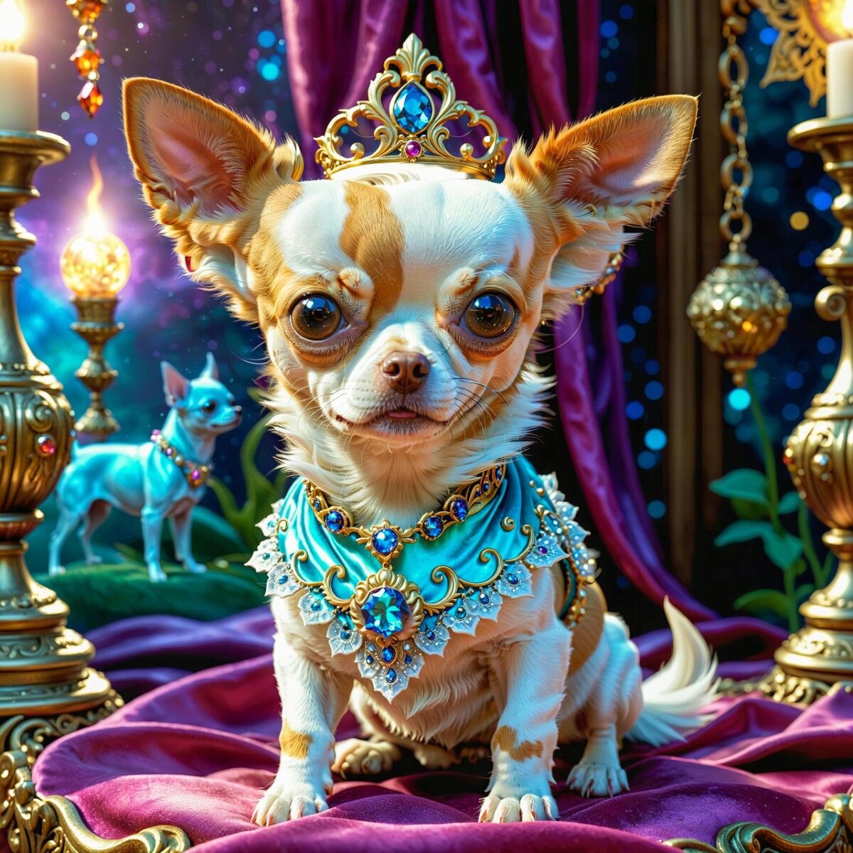 ai generated, dog, nature, luxury, pet, animal, puppy, fantasy, gold, jewellery, king